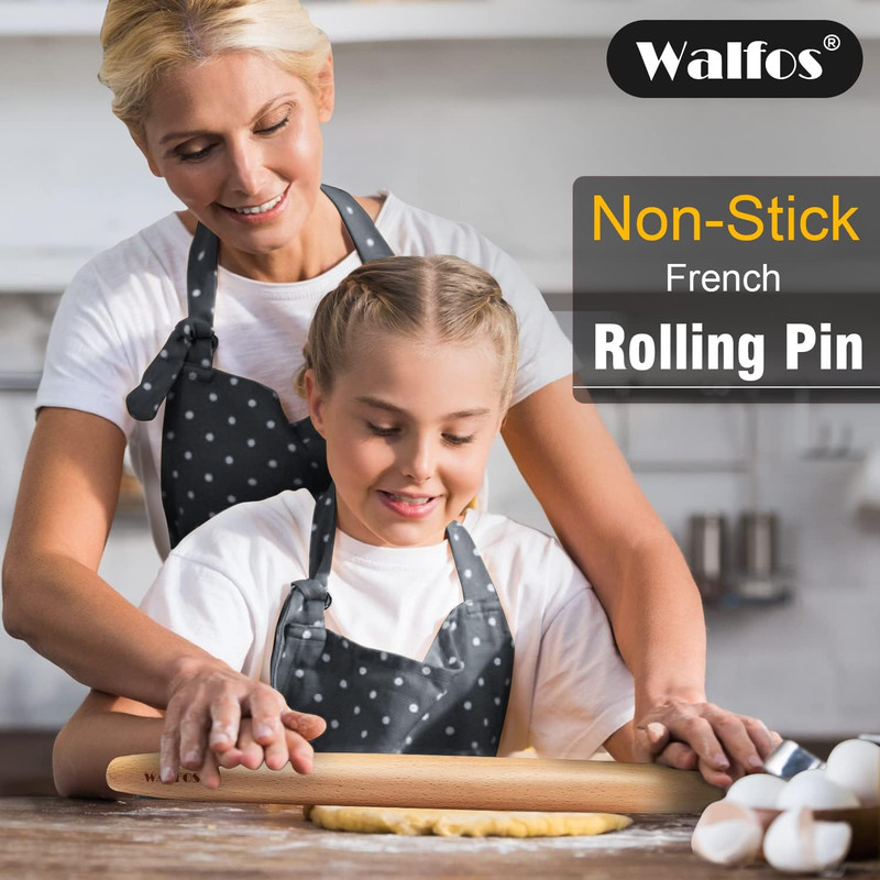 French Rolling Pin and Silicone Baking Mat Set, Non-Stick Beech Wood Rolling Pin gallery