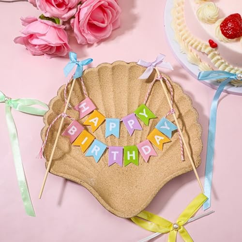 11 Pcs Happy Birthday Cake Topper Banner Bow Ribbon Cake Topper gallery
