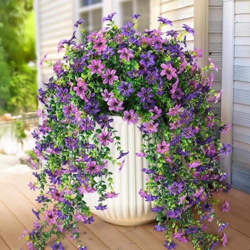 Artificial Fake Hanging Flowers Plants for Outdoor Spring Purple + Light Purple gallery