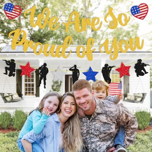 We Are So Proud of You Banner Military Going Away Party Decorations Patriotic gallery