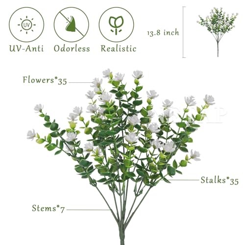 Outdoor Artificial Flowers UV Resistant, 20 Bundles Fake Realistic White gallery