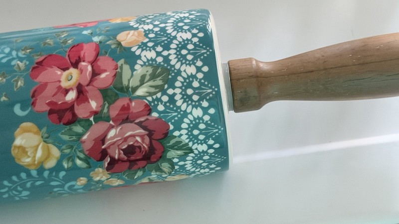 Pioneer Woman Vintage Floral Teal Ceramic Rolling Pin gallery