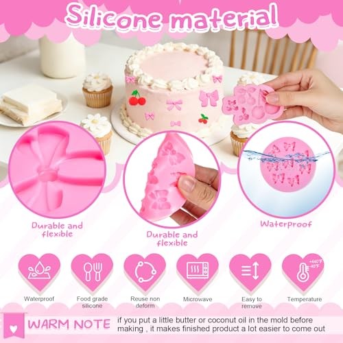 3 Pack Cherry and Bow Silicone Mold Set Fondant Chocolate Candy Cherry，bow gallery