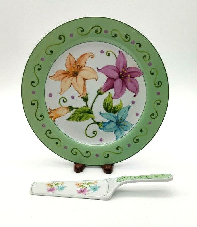 EUC I. GODINGER & CO. 10″ CAKE PLATE & SERVER / LILIES PATTERN