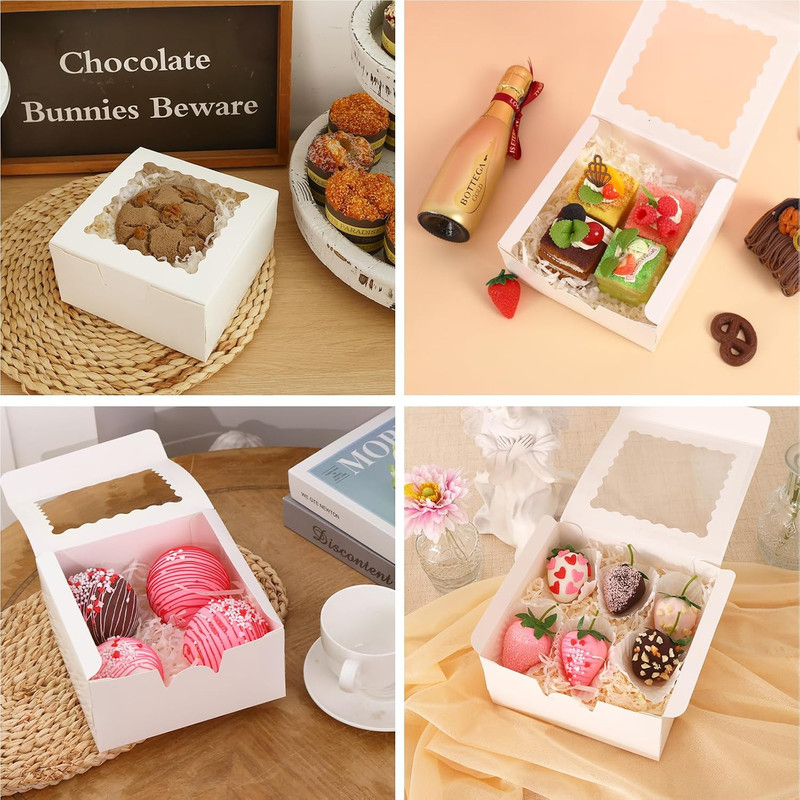 16pcs Cookie Boxes with Window,6x6x3 In White Treat Boxes for Pastries | Bakery gallery