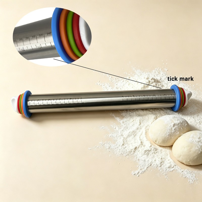 Stainless steel rolling pin for Pizza Burger Dough Roll Baking Roller Silver