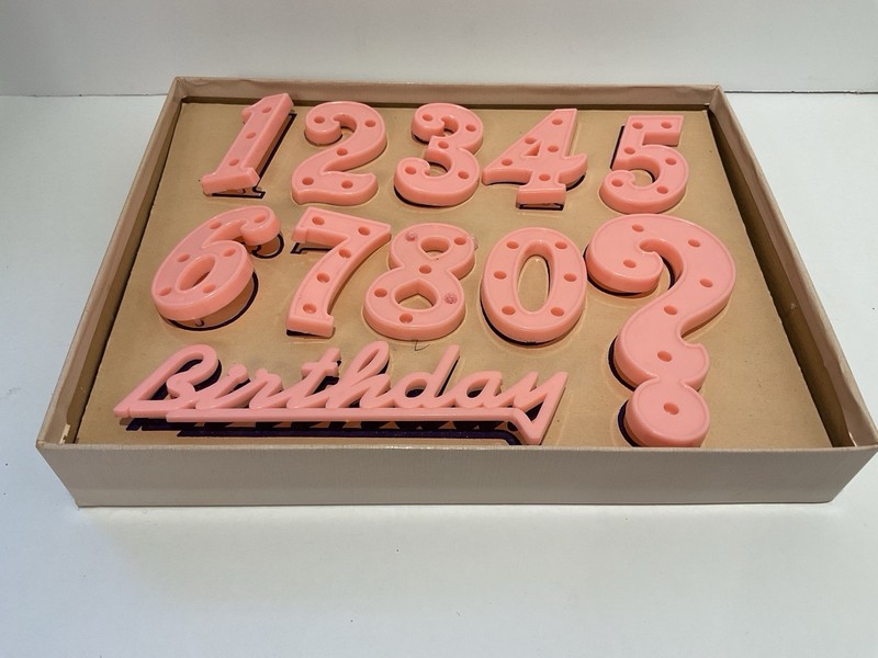 Vintage 1960s Plastic Happy Birthday Cake Anniversary Decoration 1-100 Year MCM gallery