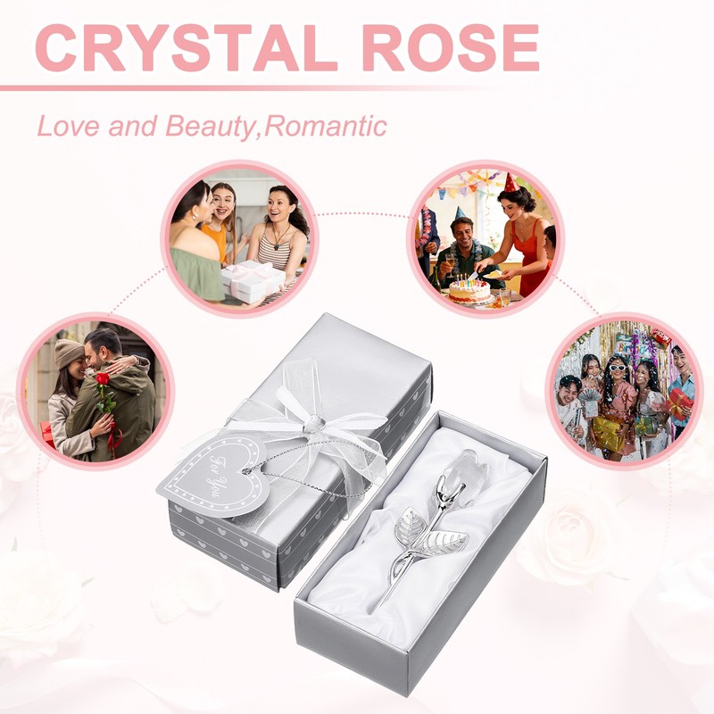 2 Pcs Mini Crystal Rose with Box, Romantic Crystal Rose, Transparent&White gallery