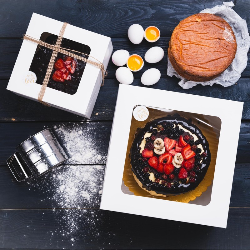 Cake Boxes 8x8x4 Inch 25 Pack with Window, 30 Bonus Sticker, Auto Popup, Extr... gallery