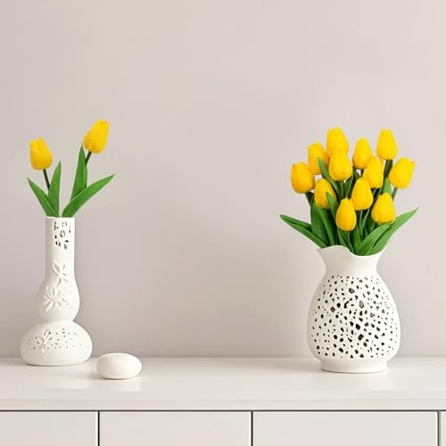 Eternal Blossom 12pcs Tulips Artificial Flowers, 13.4" PU Flowers 12 pcs Yellow gallery