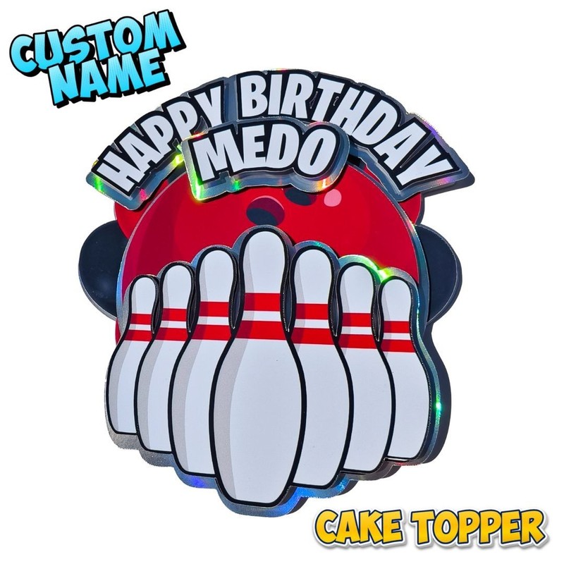 Zone Bowling Cake Topper – Custom Name | Layered Cardstock Birthday Decor 🎳✨
