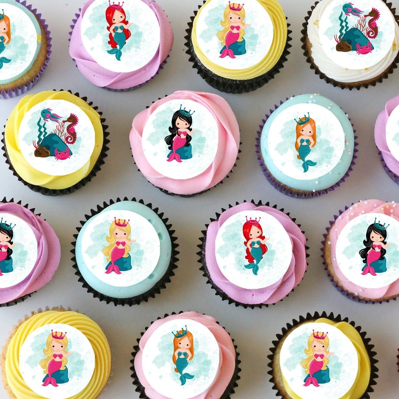 Mermaid Mermaids Under The Sea Pre-cut Mini Edible Cupcake or Cookie Toppers