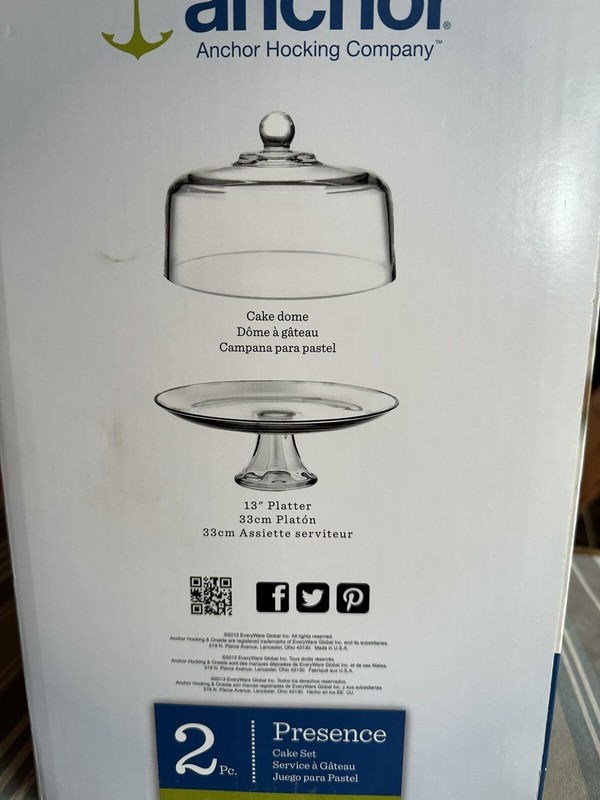 Anchor Hocking Entertainers 2 Piece Glass Domed Cake Set in Original Box NIB 13” gallery