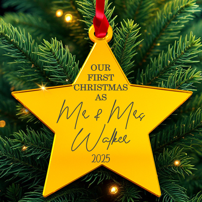 PERSONALISED First Christmas as MR & MRS Bauble Ornament Custom Acrylic 3mm gallery