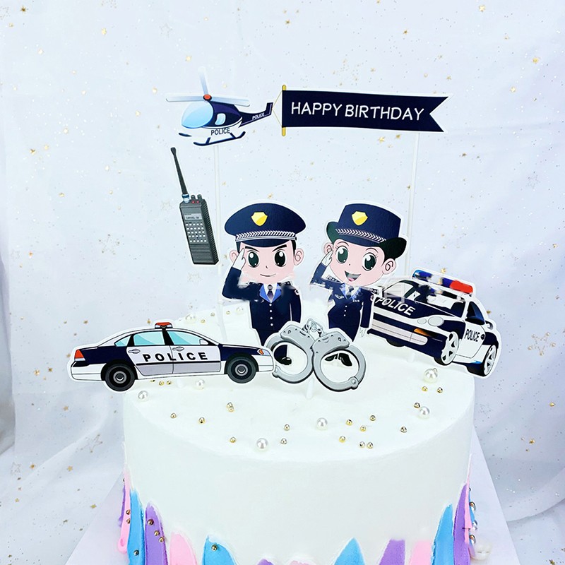 PRECUT Cartoon Police Car Plane Handcuffs Birthday Cupcake Toppers Decoratio..X gallery