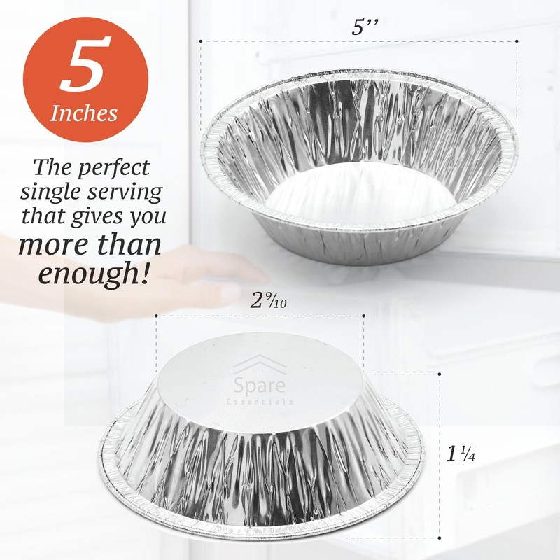 Spare Essentials (120 Pack) 5" Aluminum Pie Pans 5 Inch, Mini 5 inch, Silver gallery