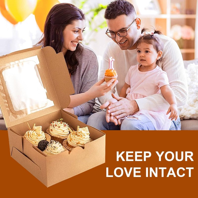 50 PCS Cupcake Boxes with Window - 6x6x3 Inch Bakery Treat Boxes for Cookies, De gallery