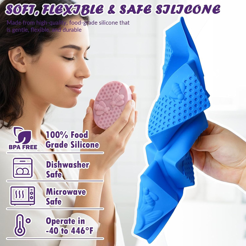 Silicone Bee Honeycomb Flower Oval Bar Molds, 6 Shapes 12 Cavities for Candy Soa gallery