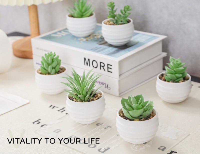 Der Rose 6 Pack Fake Plants Small Realistic Succulents 3.14"H × 2.3"W, Green gallery
