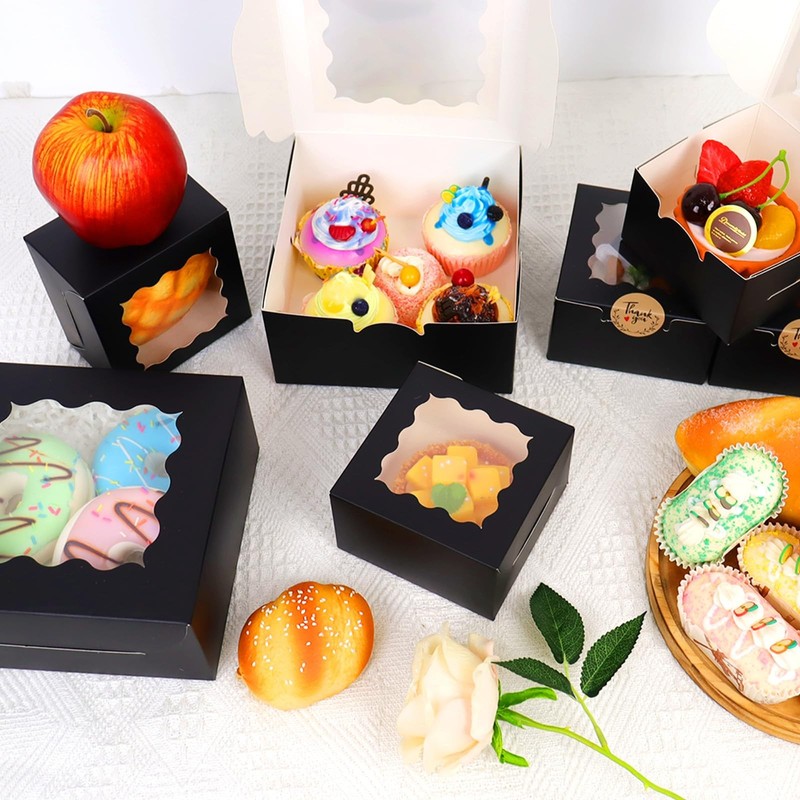 50 PCS 6x6x3 Inch Black Cookie Boxes Window Macaroon Pastry Gift Box gallery