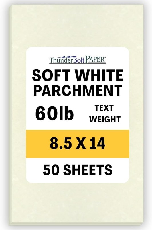 50 Soft White Parchment 60# Text (=24# Bond) Paper Sheets – 8.5 X 14