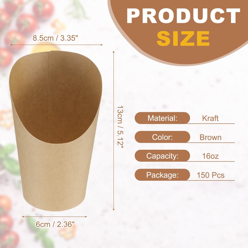 150Pcs French Fries Holder, 16oz Disposable Paper Charcuterie Cups, Brown gallery
