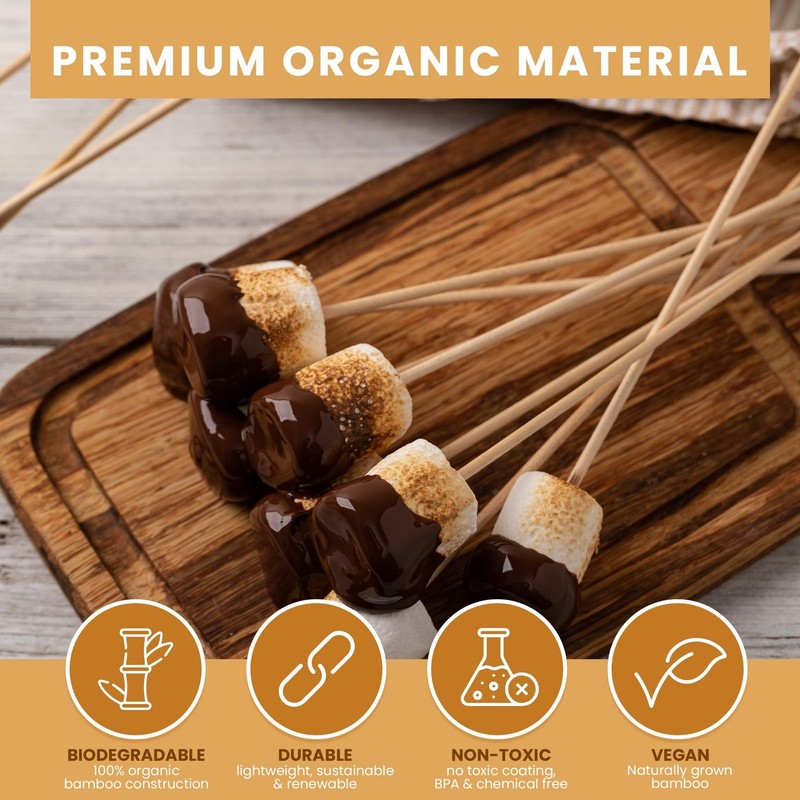 DecorRack 10" Natural Bamboo Skewers Sticks, 400 Wood Skewers for Grilling, B... gallery