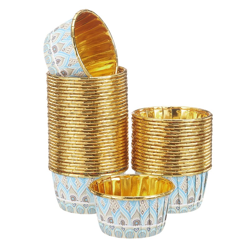 50 Pieces Disposable Paper Cupcake Drills, Blue/Brown