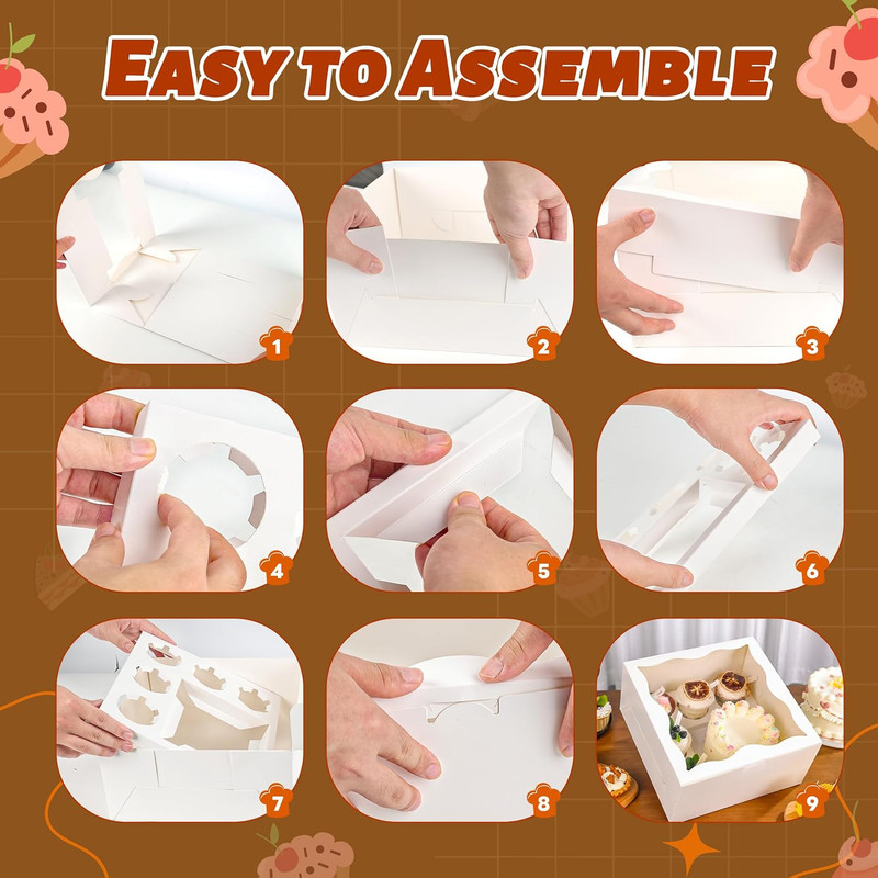 NPLUX 4 Packs 1+5 Bento Cake and Cupcake Box Bento Box with Clear Window Fit 5 C gallery