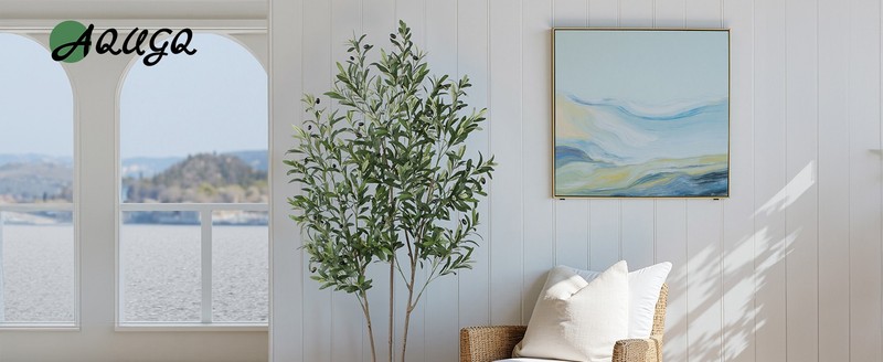 Olive Tree Artificial Indoor, 5ft Tall Silk Faux Olive Tree with White gallery