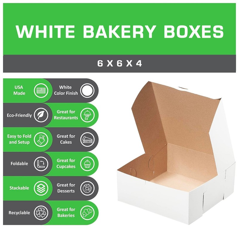 [ 250 Pack ] White Bakery Pastry Boxes - 6 x 6 x 3 In. gallery