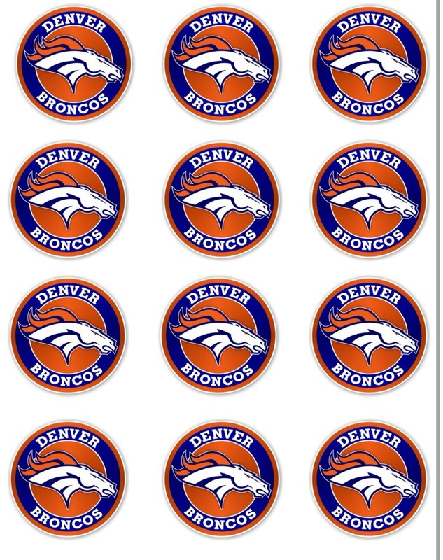 12 Denver Broncos edible paper, cupcake cookie toppers NFL Party Edible toppers