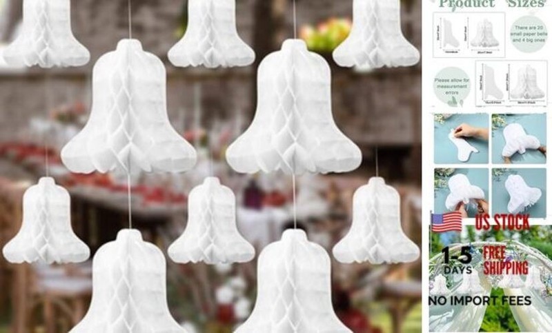 24 Pcs Paper Wedding Bells White Hanging Big Bridal Honeycomb Wedding Bells