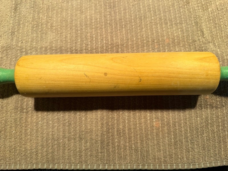 Rustic Farmhouse Kitchen Large 17.5” Green Black White Handle Wooden Rolling Pin gallery