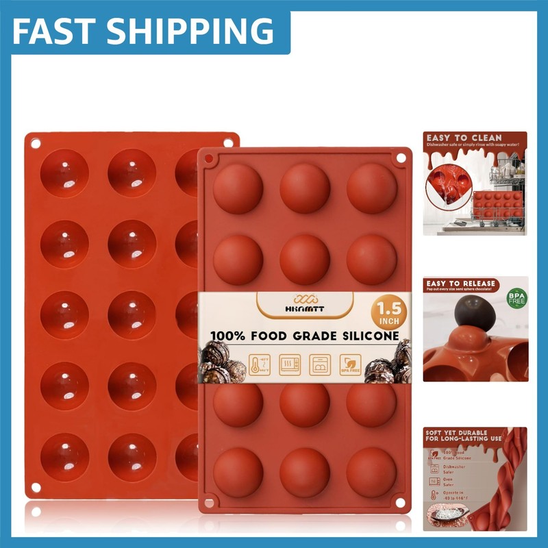 Food Grade Silicone Molds 2-Pack – 1.5″ Half Sphere Molds for Delightful Treats