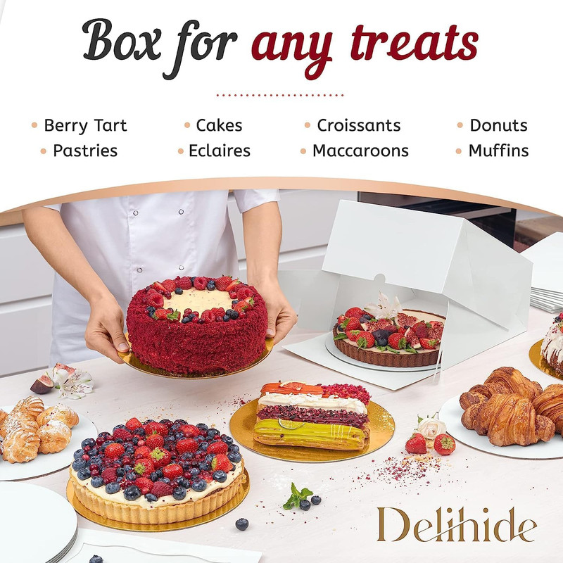 Premium Cake Boxes with Cake Boards Set - 12 Front-Loading Sturdy Cardboard Cake gallery