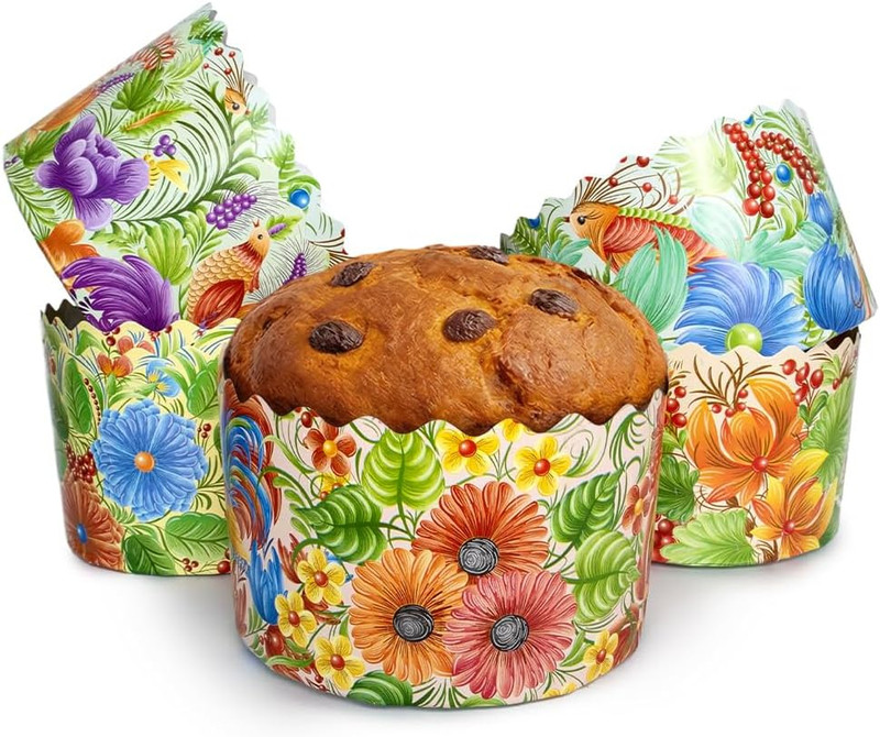 15oz Large Panettone Paper Kulich Molds with Petrikovka Design 12pcs H 3.54″ x W gallery