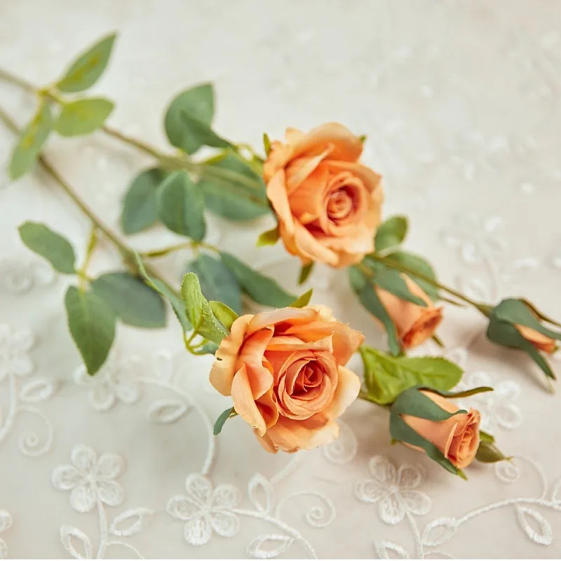 Artificial Silk Rose Flowers High Quality Fake Flowers Long Branch 5 Heads Weddi