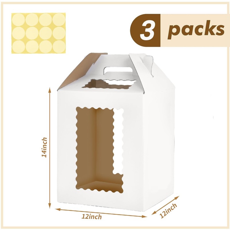 3 PCS 12x12x14 Inch Tall Cake Boxes Tier Carrier Large Bakery Layer White Base gallery