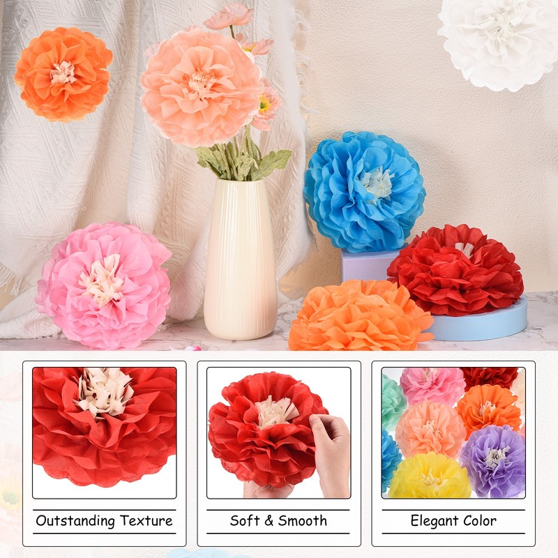 20 Pcs 10 Colors Mexican Paper Flowers, 6" 3D Flowers, [for DIY Crafting] gallery