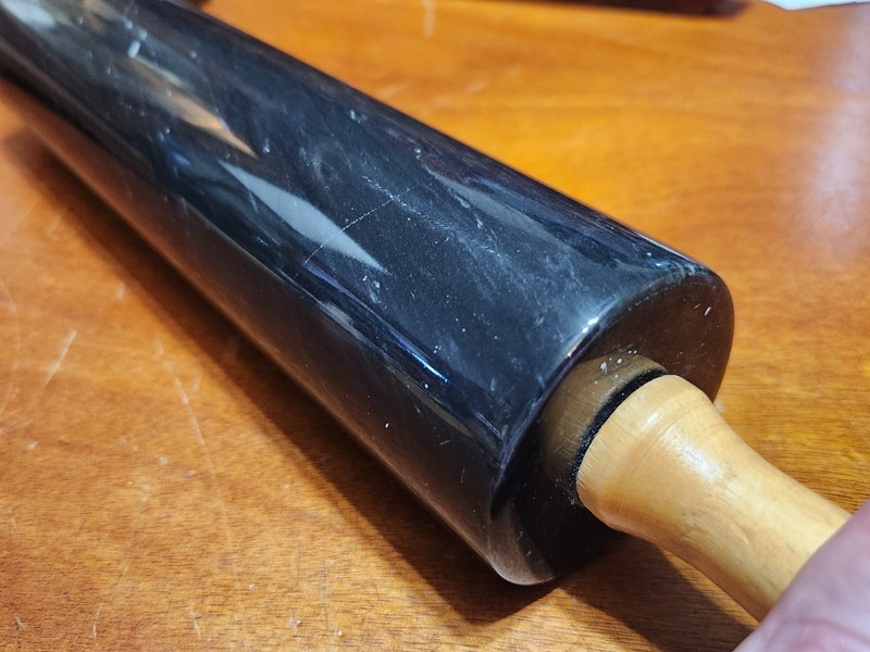 Vintage Black Marble Gourmet Rolling Pin Wooden Stand Beautiful EUC 18"x2.5" gallery