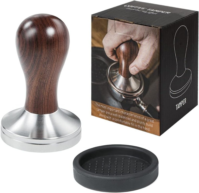 Coffee Tamper Espresso Press with Mat 304 Stainless Steel 51MM, Brown