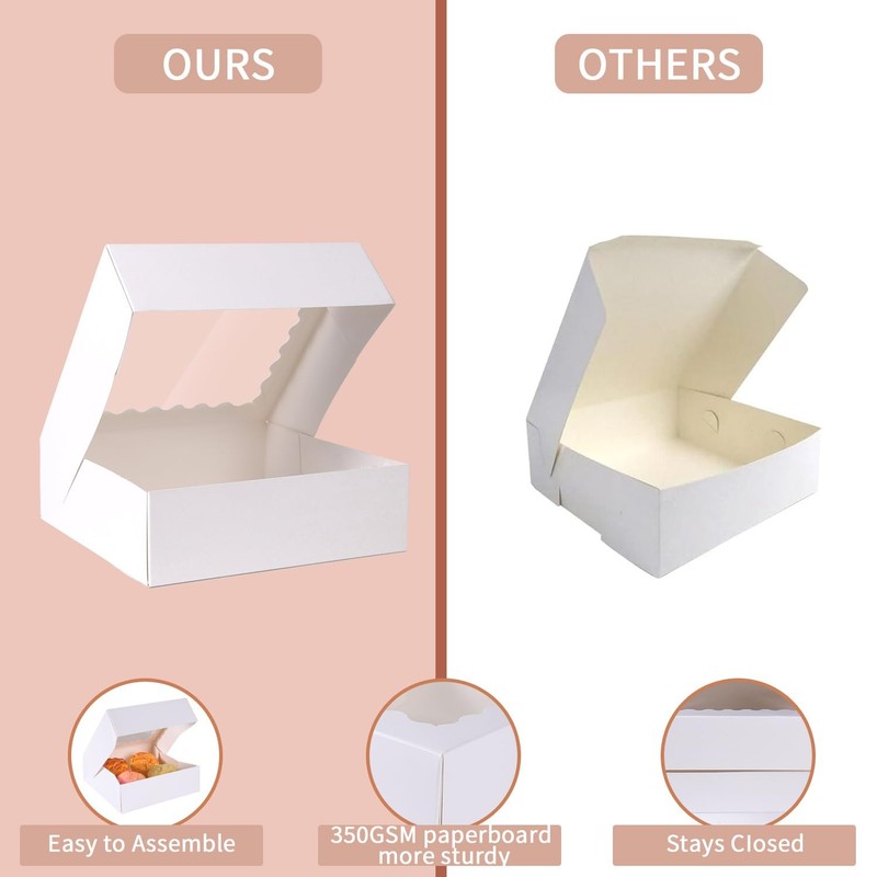 24 pcs White Pie Boxes,12x12x3 Inch Auto-Popup Bakery Boxes with Window Donut... gallery