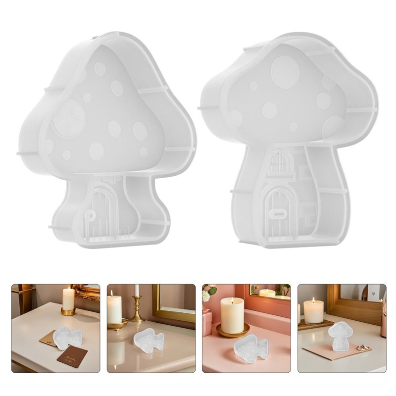 2 PCS Mushroom Silicone Mold Trays Casting Moulds Houses Decorative