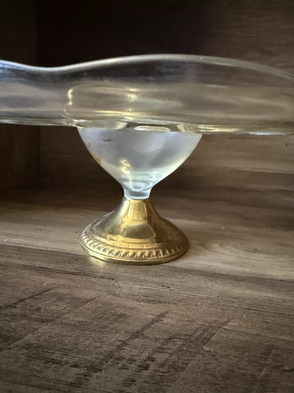 Vintage Duchin Hand Spun Jewelers Brass 1950s fancy glass pedestal cake stand gallery