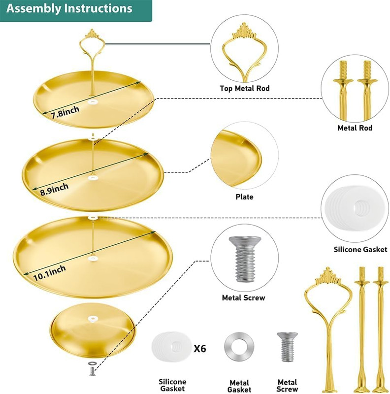 3 Tier Stainless Steel Cupcake Stand, Gold Metal Serving Tray Cake Holder Cake gallery