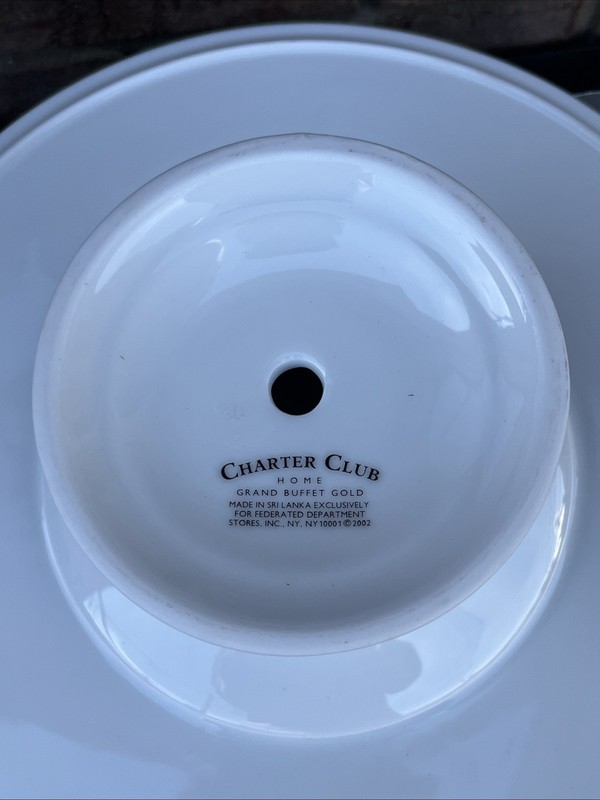 CHARTER CLUB GRAND BUFFET Porcelain Butterfly/Dragonfly Gold Rim Cake Stand Set gallery