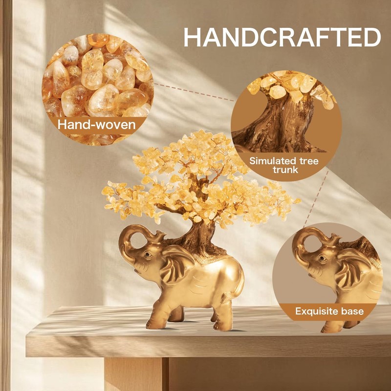 Gemboury Citrine Crystal Money Tree On Gold Mini Elephant Statue 10Gemstone gallery