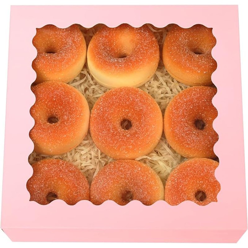 30 PCS Pink AutoPop Pastry Donut Pie Bakery Box With Window 8x8x2.5 Inch