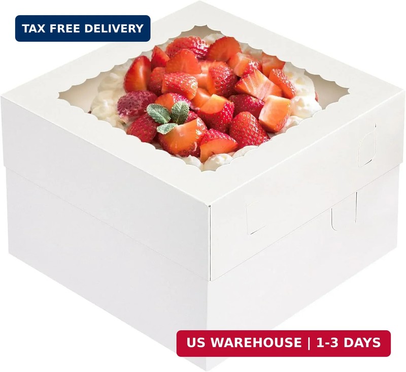 Moretoes 15Pcs Cake Boxes, 12x12x8 Inch White Bakery Boxes with Window Cake Cont